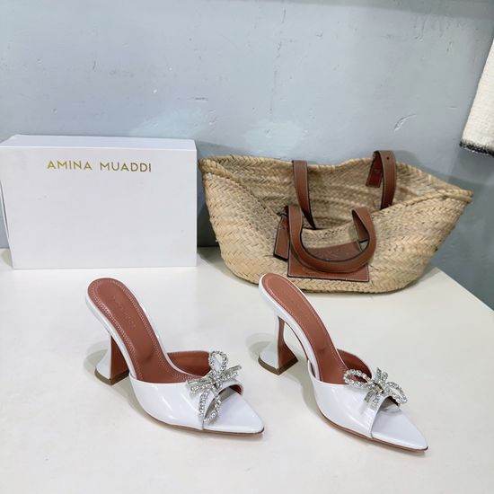 Ami Rhinestone Peep Toe Satin High Heel Slide Sandals