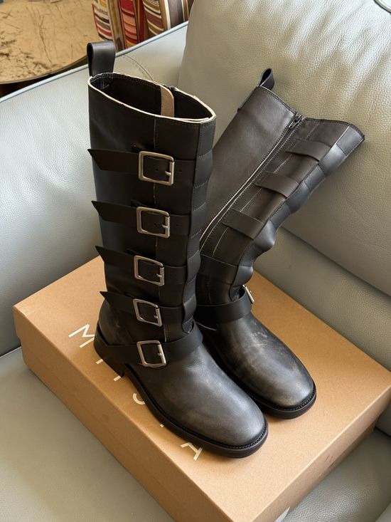 Miista Soft Leather Buckle Detail Slouchy Knee High Boots