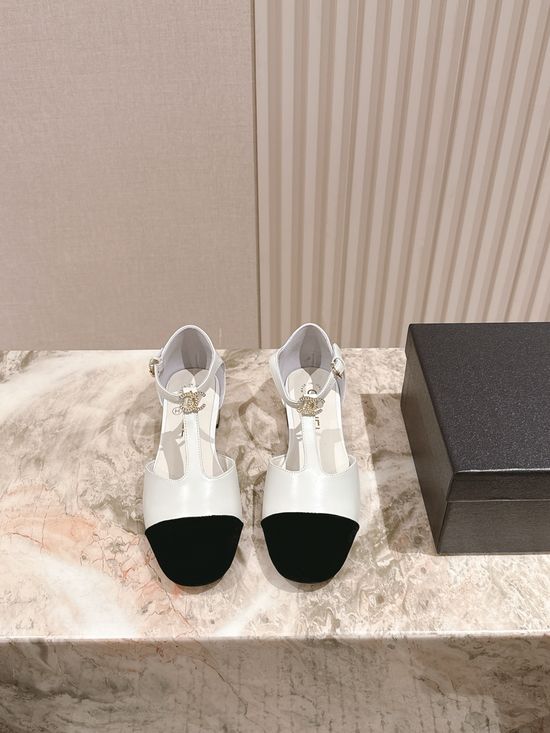Chanel Pearl Accent Leather Mary Jane Comfort Heel Sandals