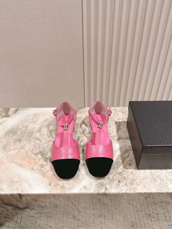 Chanel Pearl Accent Leather Mary Jane Comfort Heel Sandals