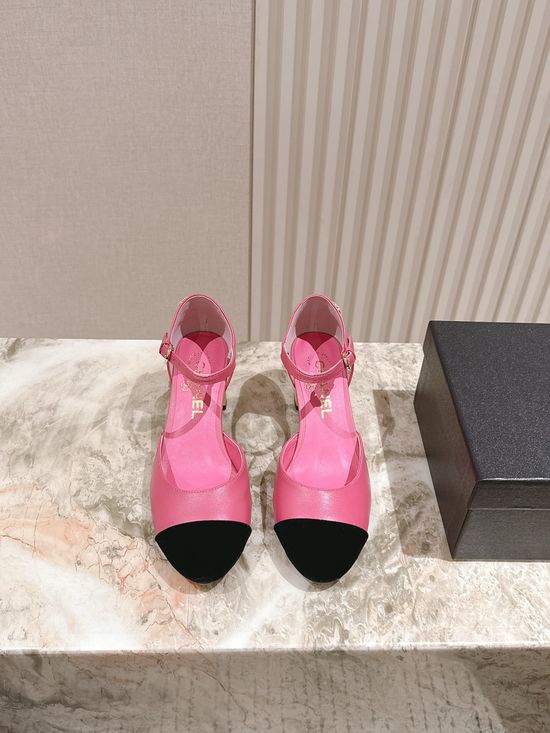 Chanel Pearl Accent Leather Mary Jane Comfort Heel Sandals