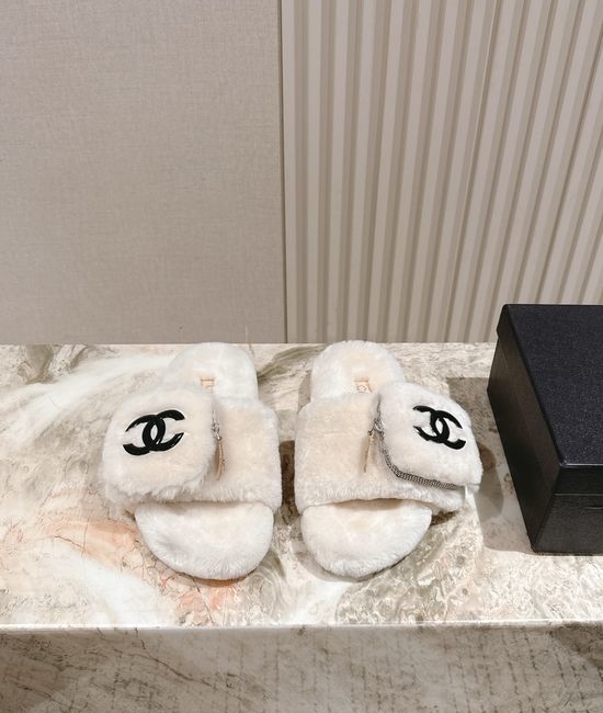 Chanel Rabbit Fur Lined Slide Sandals Thick Sole