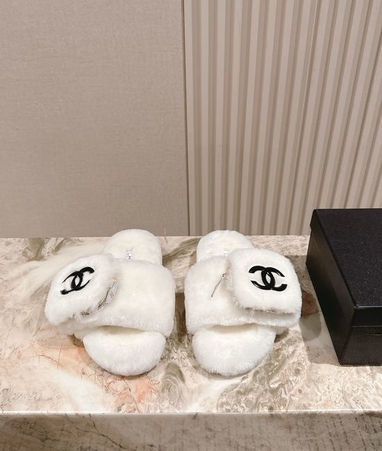 Chanel Rabbit Fur Lined Slide Sandals Thick Sole