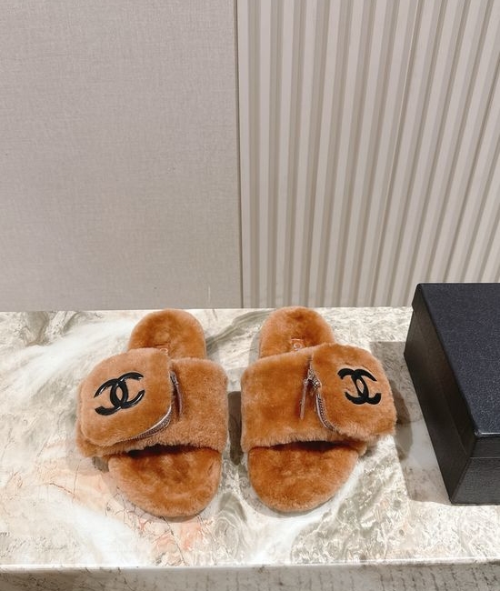 Chanel Rabbit Fur Lined Slide Sandals Thick Sole