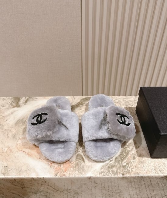 Chanel Rabbit Fur Lined Slide Sandals Thick Sole