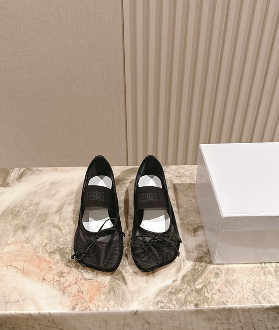 Maison Margiela Mesh Elastic Strap Low Heel Flat Shoes Leather Sole