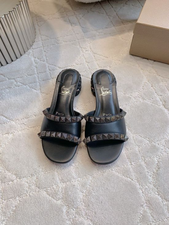 Christian Louboutine Genuine Leather Punk Style Rivet Decor Flat Sandals