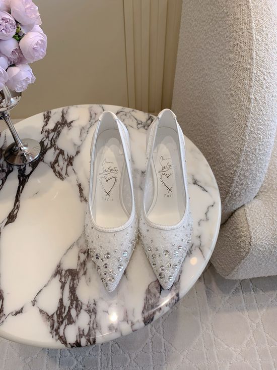 Christian Louboutine Rhinestone Embellished Mesh High Heel Dress Pumps