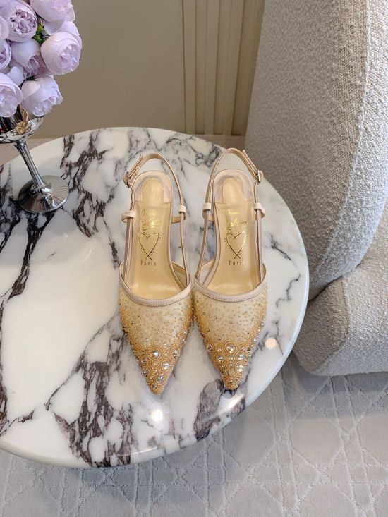 Christian Louboutine Rhinestone Embellished Mesh High Heel Dress Pumps