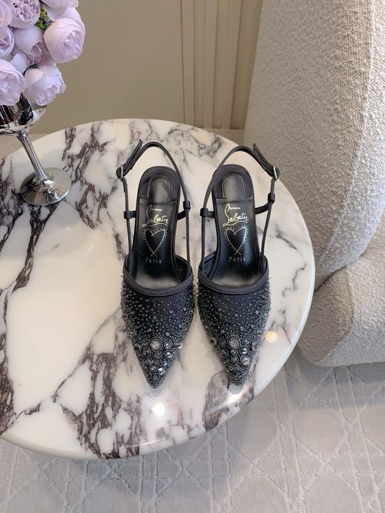 Christian Louboutine Rhinestone Embellished Mesh High Heel Dress Pumps