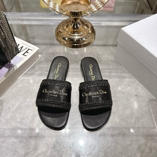 Christian Dior CD Woven Strap Flat Slides with Soft Leather Lining