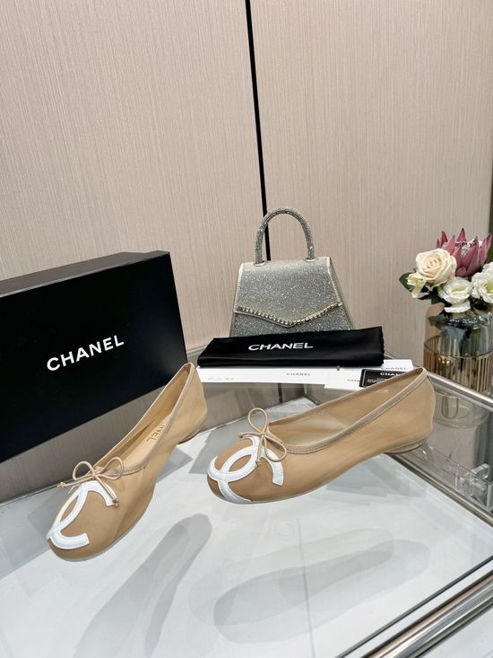 Chanel Genuine Leather Bow Decor Comfortable Ballet Mary Jane Shoes