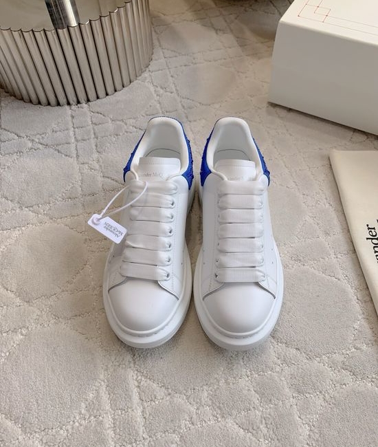 McQueen Rhinestone Tail Platform White Shoes Premium Leather Upper