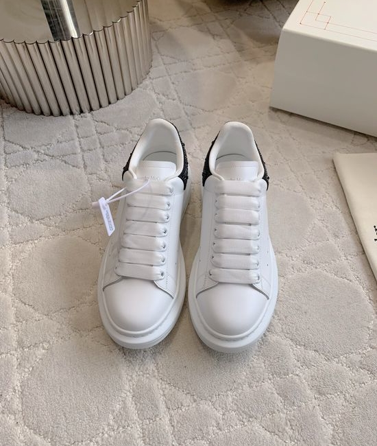 McQueen Rhinestone Tail Platform White Shoes Premium Leather Upper