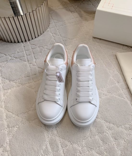 McQueen Rhinestone Tail Platform White Shoes Premium Leather Upper