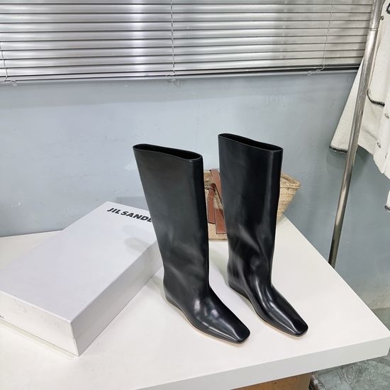 Jil Sanders Hidden Wedge Tall Riding Boots Calf-slimming Genuine Leather