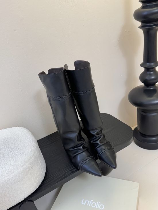 Unfolio Soft Suede Slouch Boots with Lace Detail
