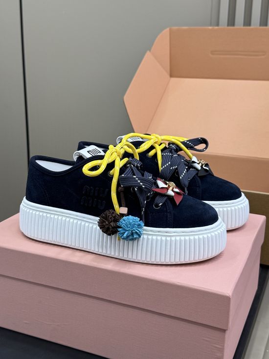 Miu Miu Casual Leather Sneakers with Removable Cute Decor