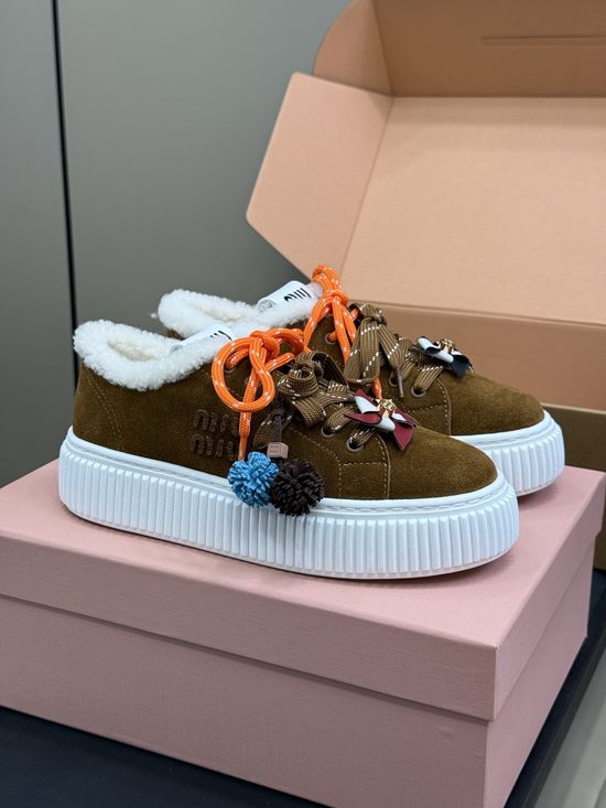 Miu Miu Cute Charm-adorned Leather Shoes with Wool Lining
