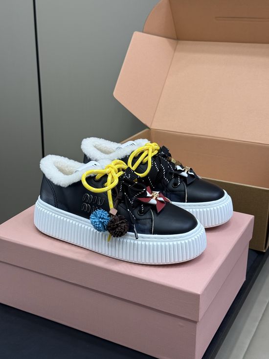 Miu Miu Cute Charm-adorned Leather Shoes with Wool Lining
