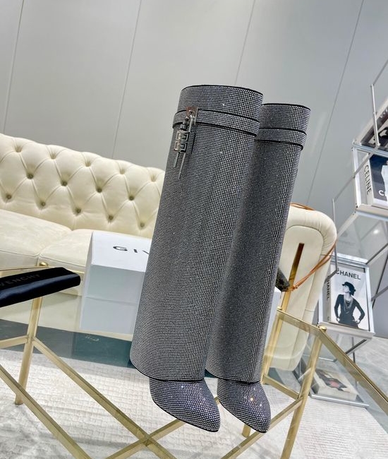 Givenchy Rhinestone Embellished Leather Calf High Boots