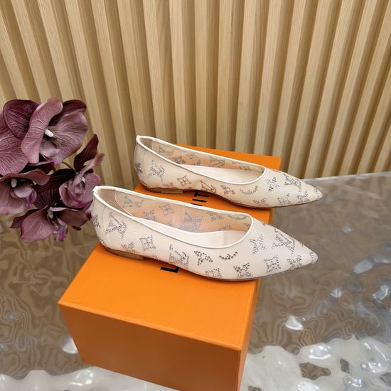 Louis Vuitton Denim Rhinestone Decor Slippers Goatskin Lining Leather Sole