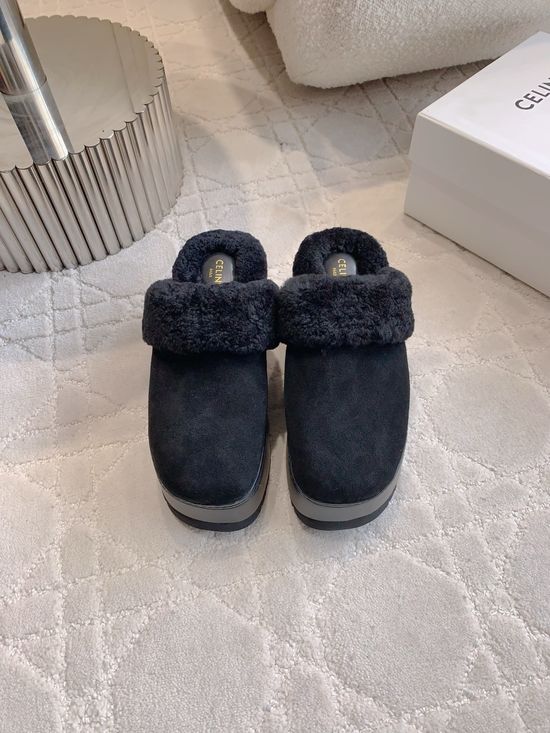 Celine Wool Fluffy Thick Sole Slippers Soft Comfortable