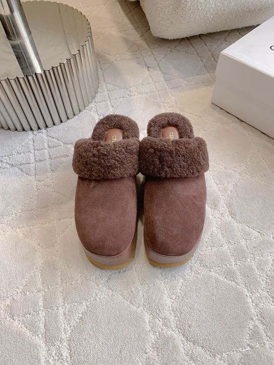 Celine Wool Fluffy Thick Sole Slippers Soft Comfortable
