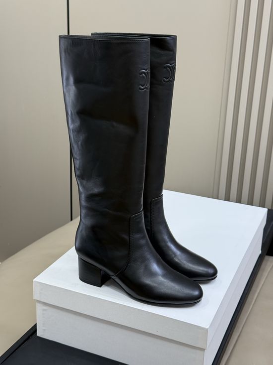 Celine Classic Embossed Logo Knee High Leather Boots