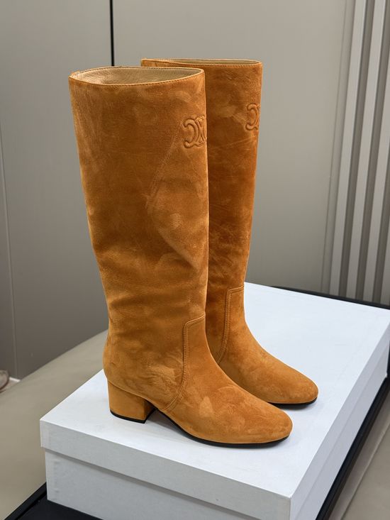 Celine Classic Embossed Logo Knee High Leather Boots