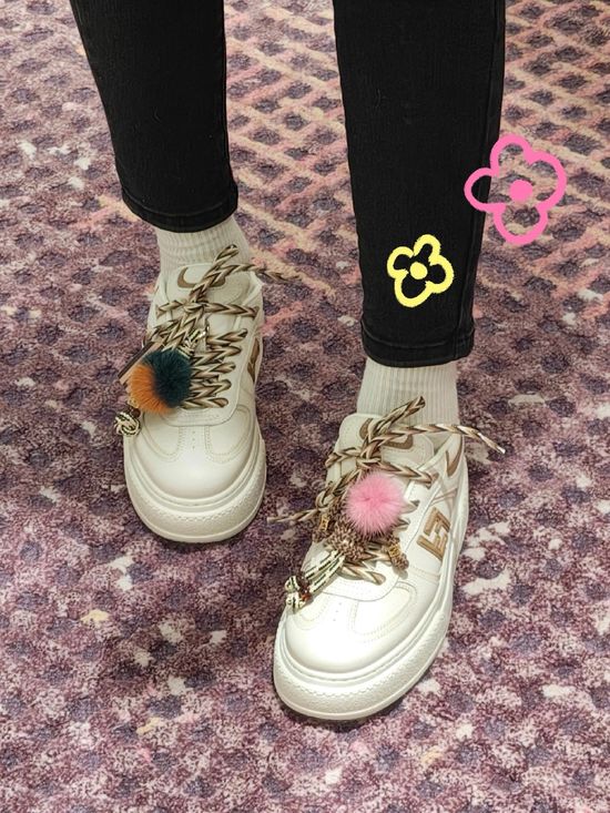 Fendi Lace-up Platform Sneakers With Removable Fur Charms Height Increasing