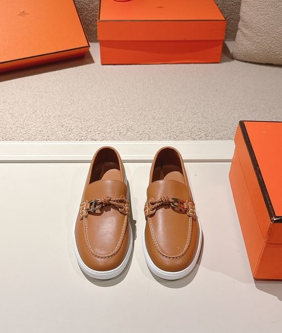 Hermes Premium Leather Buckle Detail Loafer Shoes