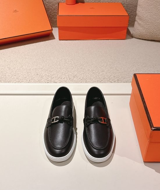 Hermes Premium Leather Buckle Detail Loafer Shoes