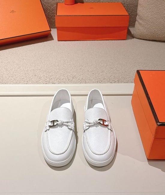 Hermes Premium Leather Buckle Detail Loafer Shoes