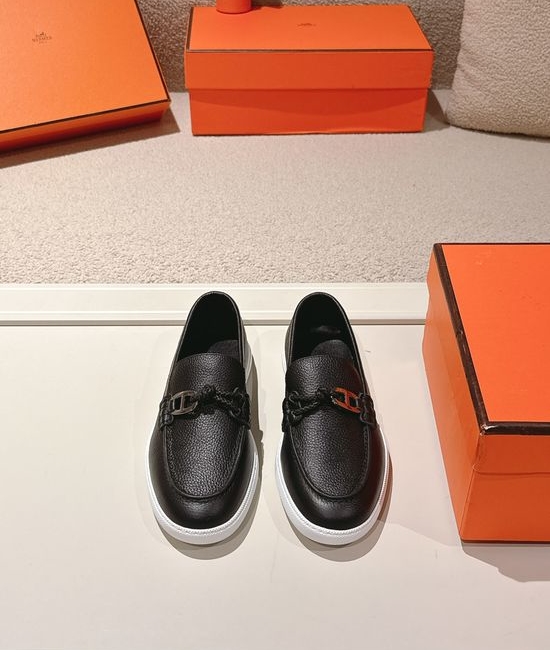 Hermes Premium Leather Buckle Detail Loafer Shoes