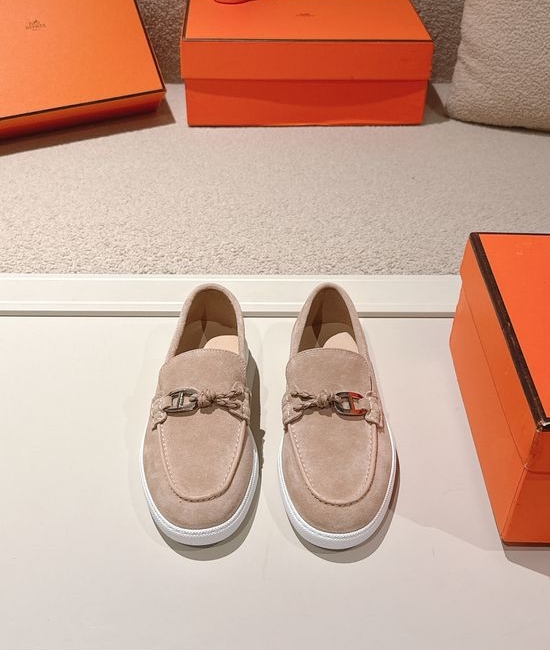 Hermes Premium Leather Buckle Detail Loafer Shoes