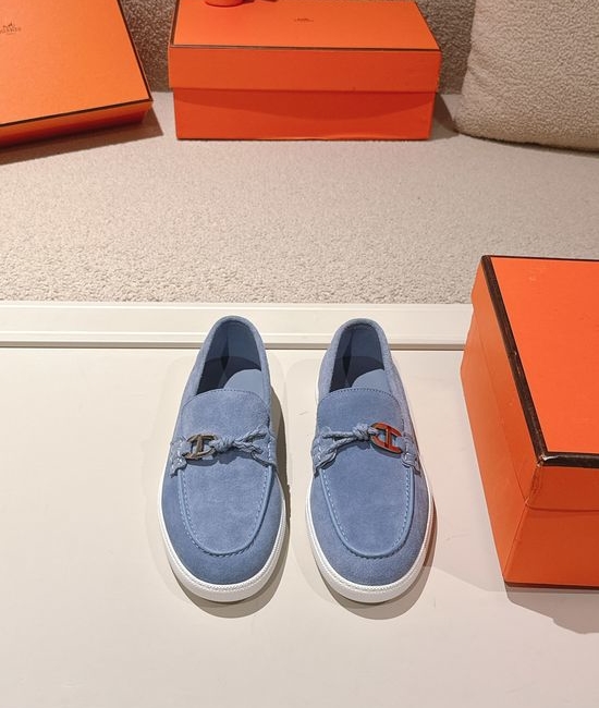 Hermes Premium Leather Buckle Detail Loafer Shoes