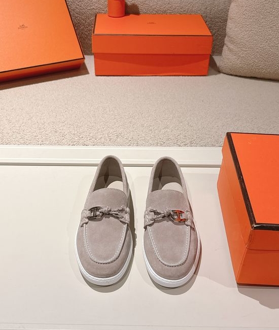 Hermes Premium Leather Buckle Detail Loafer Shoes