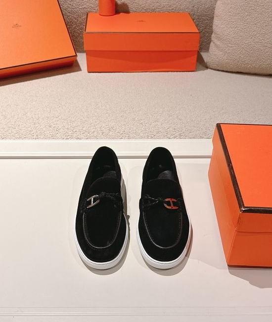 Hermes Premium Leather Buckle Detail Loafer Shoes