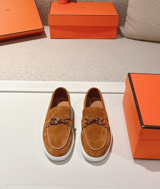 Hermes Genuine Leather Weave Decor Loafer Shoes