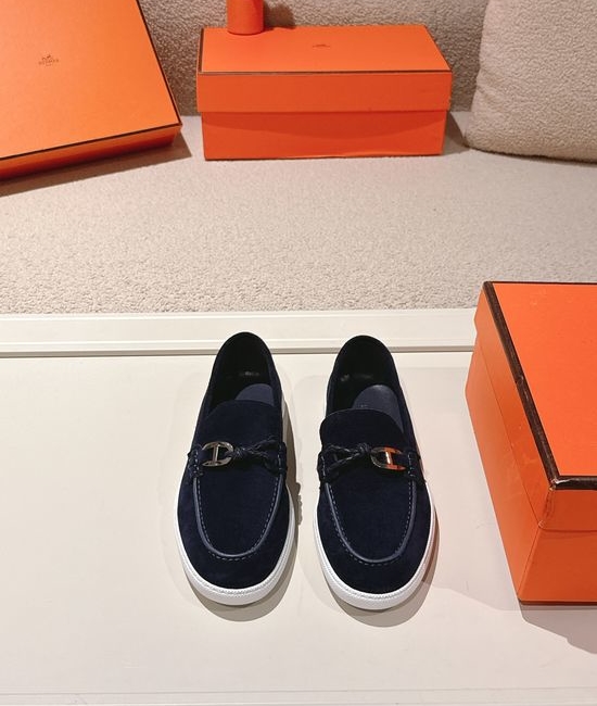 Hermes Premium Leather Buckle Detail Loafer Shoes