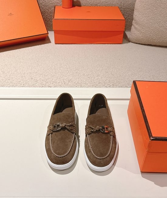 Hermes Premium Leather Buckle Detail Loafer Shoes