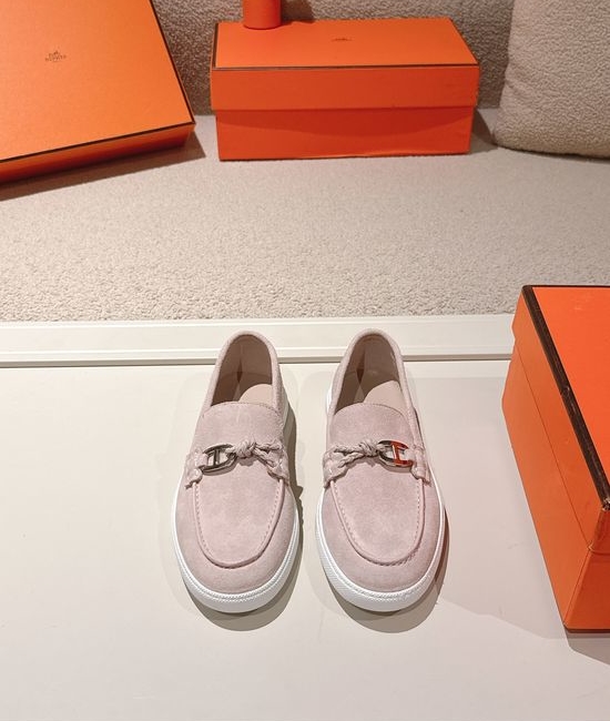Hermes Premium Leather Buckle Detail Loafer Shoes