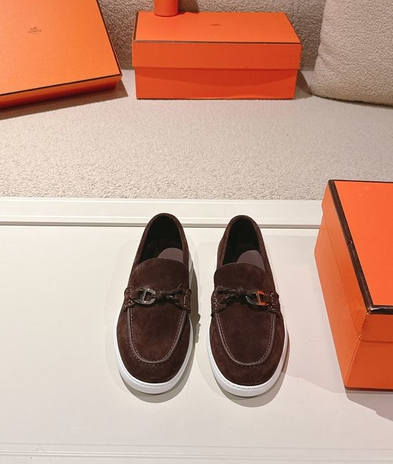 Hermes Genuine Leather Weave Decor Loafer Shoes