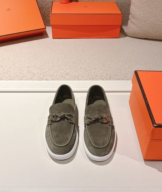 Hermes Genuine Leather Weave Decor Loafer Shoes