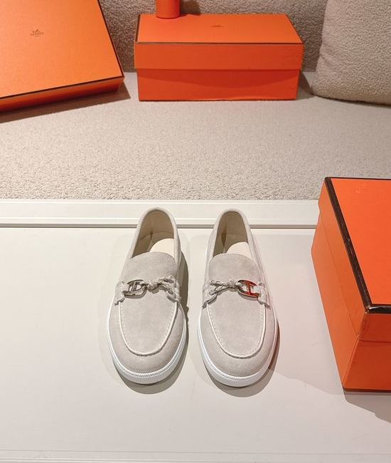 Hermes Genuine Leather Weave Decor Loafer Shoes