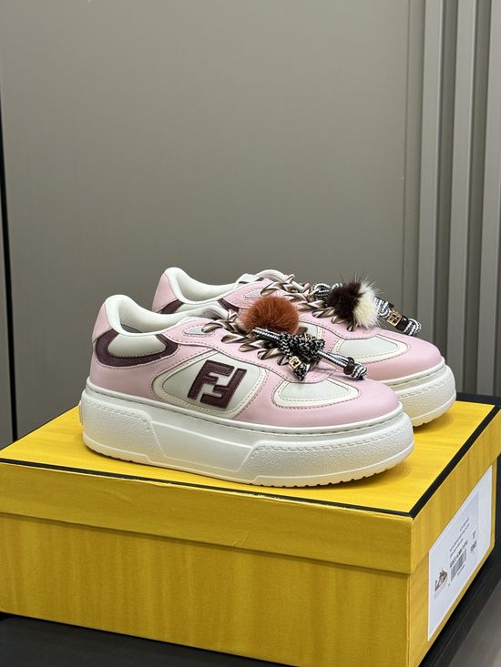 Fendi Lace-up Platform Sneakers With Removable Fur Charms Height Increasing