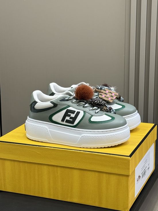 Fendi Lace-up Platform Sneakers With Removable Fur Charms Height Increasing