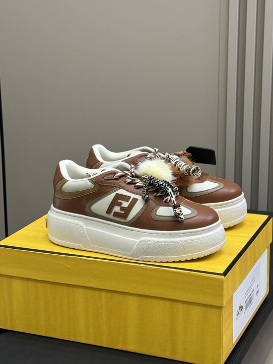 Fendi Lace-up Platform Sneakers With Removable Fur Charms Height Increasing