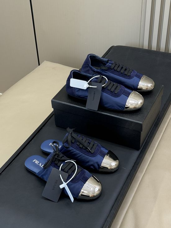 Prada Lightweight Low Top Sneakers with Metal Toe Cap